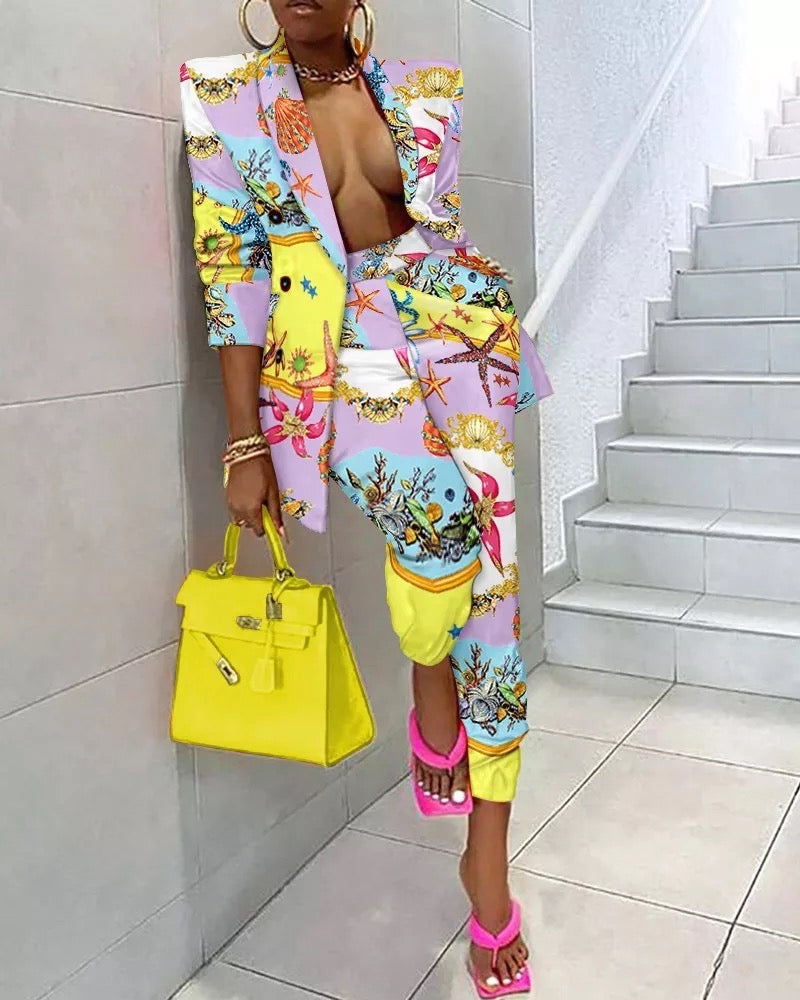 Women Casual Color 2 Piece Pants Suit Yellow / Large Women Casual Color 2 Piece Pants Suit Yellow / Large